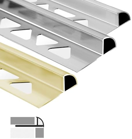 casa pura Fliesenprofil aus Alu 1 Stück, Fliesenschiene Viertelkreisprofil für Fliesen 2,5 m Länge, Fliesenabschlussleiste Eckprofil Winkelprofil zum Kantenschutz (Silber - Hochglanz, D-Form, 12,5mm)