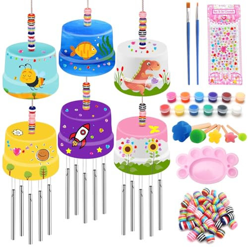 Bastelset Windspiel, Kinder DIY Windspiel Geschenk Malset,DIY Malen Windspiel Basteln, Handwerk Bastelsets Garten Outdoor Spielzeug,Handarbeit Bastelset Geschenke für Kinder,Jungs,Mädchen -3 Stück