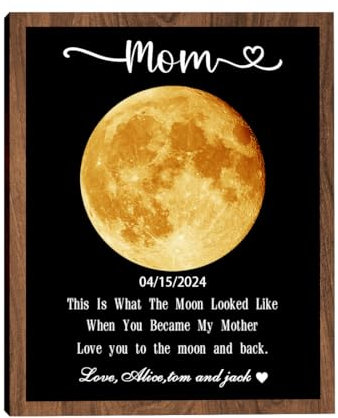 Ich Liebe Dich Bis zum Mond und Zurück Leinwandbild Poster,Personalisierte Mondphase mit Namen Text Holzrahmen,Geburtstagsgeschenk für Mama Oma, Papa, Opa, Freundin Freund Wanddeko