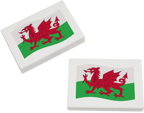 Azeeda 2 x 'Waving Welsh Flag' Erasers/Rubbers (ER00040368) | 45mm Pencil Erasers for School, Office, Drawing and Stationery Gifts