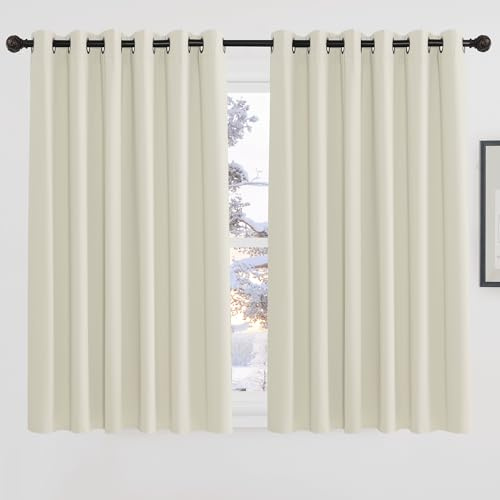 PONY DANCE Blackout Curtains with Grommets, Thermal Insulated Blackout Curtains for Living Room, Children's Room, Light Beige, 229 x 137 cm, 1 Pair