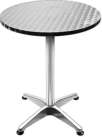 MUL-BOUTIQUE Runder / quadratischer Esstisch, hohe Bartische aus Aluminium, Platte aus Edelstahl, höhenverstellbar, Bistrotisch mit klappbarer Tischplatte (rund)