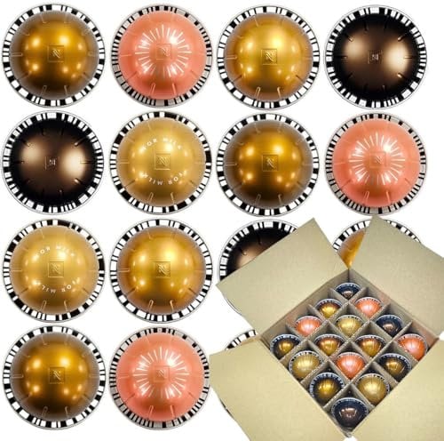 16x Coffee Capsules Pod for Vertuo Machines | Taster Set with Biscuits, Chocolate, Sugar or Milk in Gift Box (80ml Double Espresso Cup)