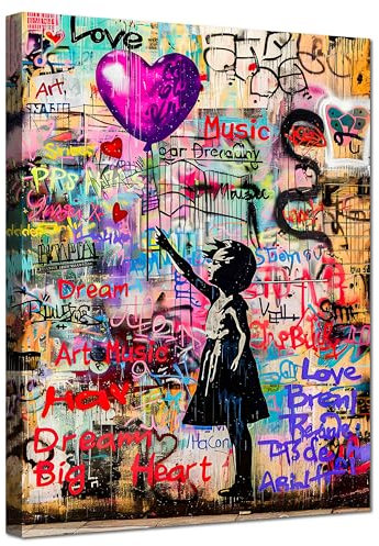 Kunstbruder© Wandbilder Banksy Gross hochkant Schlafzimmer Homed Deko Wohnung Bild Wohnzimmer Bilder Leinwand Graffiti kunstdruck - Bunt gemälde (türkismädchenmitherz, 30x40 cm)