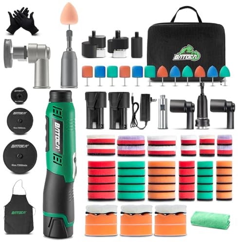 BATOCA S6 Mini Polisher Cordless Polisher for Car Detailing, 2x2.0Ah Batteries, 0mm Rotary Buffer, 3mm and 12mm Dual Action Polisher 1-3 Inch, 2 Different Speeds Heads Systems, 4.2k-21k or 1-5k RPM