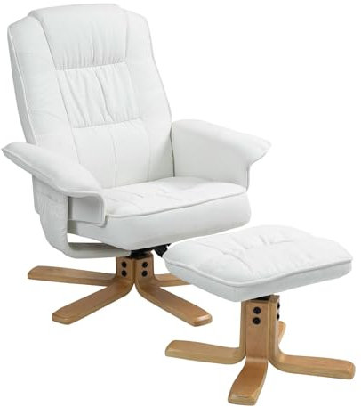 IDIMEX Fauteuil de Relaxation Charly avec Repose-piedspouf, siège pivotant et Dossier inclinable, Assise rembourrée confortableet Relax, revêtement en Tissu Blanc
