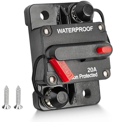 RED WOLF 20A Schutzschalter mit Manuellen Reset, 20 Ampere Sicherungshalter Auto Leistungsschalter für Kfz Boot Wohnmobil LKW Audio Stereo Batterie Sicherungsautomat 12V-48V DC