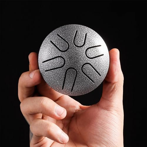Tongue Drum Steel 3 Zoll, Stahlzungentrommel 6 Noten Zungentrommel Pan Percussion Instrument Handpan mit Schlägeln Balmy Drum Meditationstrommel Für Meditation Camping Yoga Klangheilung(Silber)