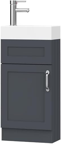 BELOFAY Vanity Unit with Basin, 400mm Floor Standing Bathroom Vanity - Laquered Cloakroom Unit With 1 Tap Hole and Soft Close Hinges (WASTE) (Crawley Grey)