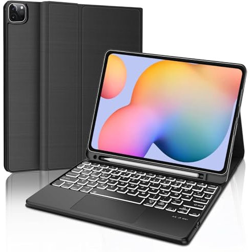 WINCHKING Hülle mit Tastatur Samsung Galaxy S6 Lite 10.4 (2024/2022/2020), Abnehmbare Kabellose QWERTZ Tastatur, QWERTZ Layout Tastatur (Schwarz-Touchpad)