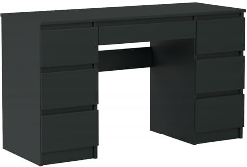 VBChome Schreibtisch 130x50 cm Schwarz – Großer Computertisch mit 7 Schubladen, ideal als Bürotisch, PC-Tisch, Arbeitstisch oder Laptoptisch für Home Office, Studium & Arbeitsplatz