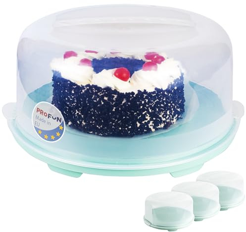 PROFUN Große Transportbox für Torten mit Deckel und Tragegriff, runde tragbare Box für den Transport von Torten und Kuchen mit einem Durchmesser von 30 zm, für Sie und als Geschenk - Set aus 3: mint