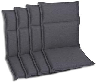 GO-DE Textil Bequeme und attraktive Polsterauflagen für Hochlehner-, Mittellehner- und Niederlehner-Gartenstühle (4er-Set, Uni Anthrazit, Mittellehner)