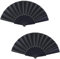 EGEKTBH 2 Pcs Black Folding Hand Fan for Women Men, Chinese Fan Handheld Fan Silk Fabric Fan for Wedding Party Decoration Gifts
