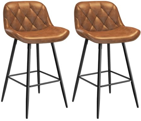 EUGAD Taburete Altos de Cocina, Set de 2 Taburetes Barra Bar con Respaldo, Sillas Altas de Piel sintética Vintage, Taburetes para Cocina Isla Bistro, Sillas Tapizadas, Marrón