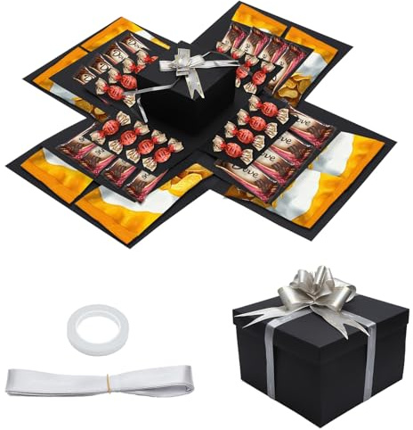TMZELOA Überraschungsbox 5-lagige Geschenkbox Schwarz DIY Explosionsbox mit Deckel, Kreative Geschenkbox Geschenkkiste für Geburtstag, Hochzeit, Reise, Jubiläum,Valentinstag, Weihnachten