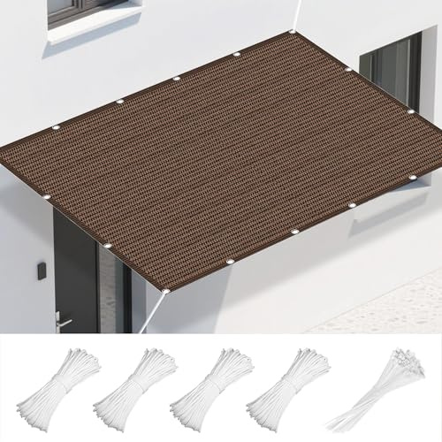 Tenda a Vela 570 x 610 cm Poliestere Traspirante Ombreggiante Traspirante con Fune e Occhiellato Protezione UV Adatte per Piscina Feste e Spazi Esterni, marrone