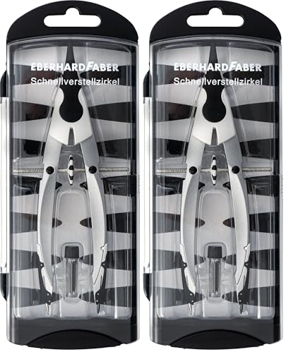 EBERHARD FABER 571706 - Schnellverstellzirkel schwarz-weiß, Zirkel Set mit Ersatzteilen und Zirkelminen (Packung mit 2)