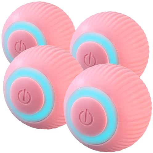 Sweetypet Katzen-Rollbälle: 4er-Set Akku-Katzenspielzeuge mit LED-Licht, pink (Katzenspielzeug elektrisch, Haustierspielzeuge, Katze)