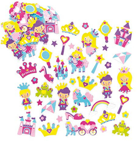 Baker Ross ET596 Ross Aufkleber aus Schaumstoff - Prinzessin - Sticker Set für Kinder zum Basteln - als Mitgebsel zum Kindergeburtstag - 120 Stück, Sortiert