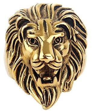 COPAUL Schmuck Herren Edelstahl Ring Löwe Gold Größen 54 (17.2) - 75 (23.9)