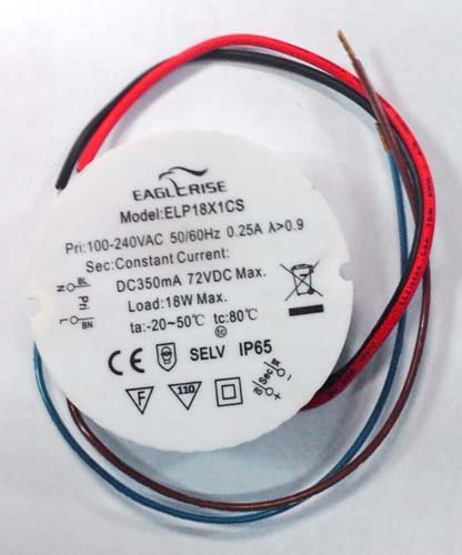 Eaglerise ELP18x1CS Konstantstrom-Trafo 350mA Wasserfest nach IP65 für 9 bis 18 Stück 1 Watt High-Power-LEDs