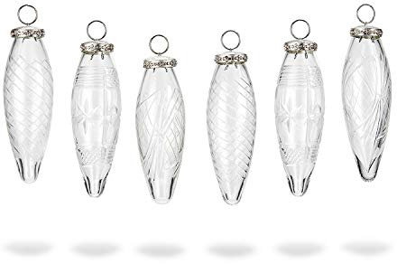 Loberon Weihnachtsschmuck 6er Set Loulay, feine Stern- & Rankenschliffe, mundgeblasen, winterliche Zapfenform, Weihnachten, Weihnachtsdeko, Christbaumschmuck, Glas, Messing, klar