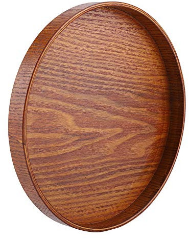 Plateau de service en bois rond Assiette en bois naturelle Plateau Serveur de nourriture Plats Boissons(21 * 21cm)
