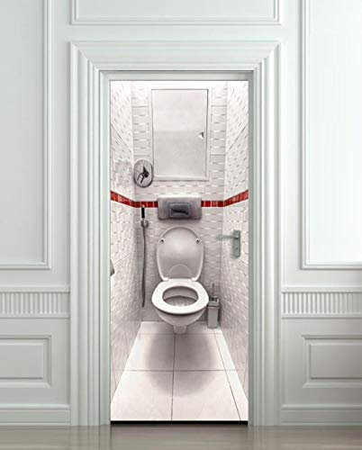 DSAOMO Stickers Porte Poster Toilettes 3D Papier Peint Porte Trompe l'oeil pour Salon Chambre Décoration De La Maison Stickers Muraux Imperméable Stickers Amovibles 77x200cm(B x H)