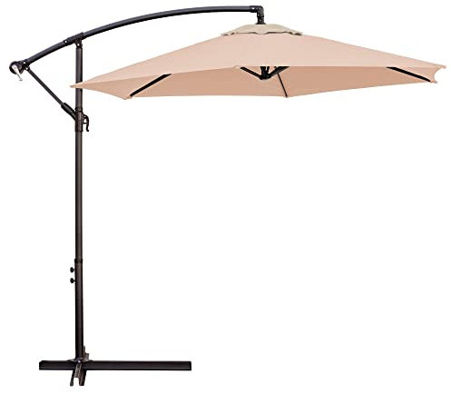 LOLAhome Parasol excéntrico de Ø270 cm, Beige ocuro, mástil Ø48mm de aluminio Gris, con Antiviento y Manivela, Elegante y Duradero, tratamiento Anti-corrosión, Para Exterior, Jardín, Terraza