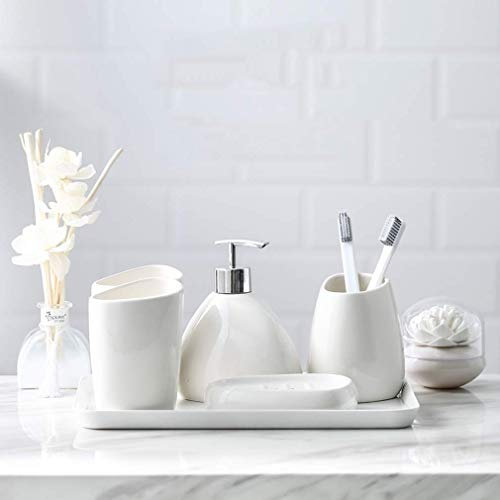 Tellgoy 7-Piece Ceramica Set Accessori da Bagno, Bagno privato Europeo Accessori Set con Vassoio, Decorativo di Accessori da Bagno Kit, comprende spazzolino Cup, Dosatore di Sapone, Portasapone,B