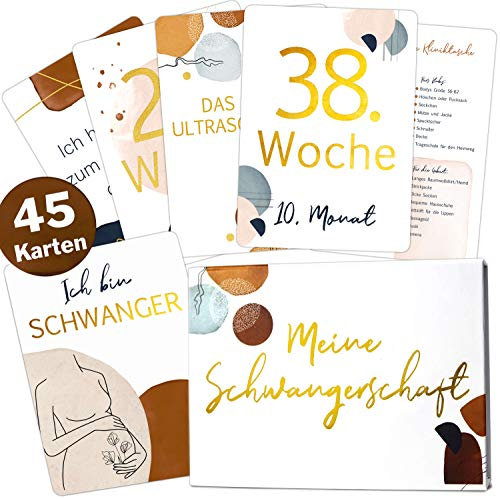 45 Schwangerschaft Gold Meilensteinkarten Modern Lineart Meilenstein Karten Set + magnetische Geschenkbox schöne Geschenkidee zur Geburt, Babyparty oder werdende Mama (Meine Schwangerschaftskarten)
