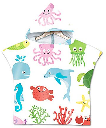 Chickw1 Badetücher Badehandtuch Kinder, Mikrofaser Kapuzenhandtuch Badeponcho Poncho Strandtuch Kinder Ultra Weich und Saugfähig, Bademantel Mädchen für Jungen Surfponcho (60 * 80cm,Blauer Delphin)