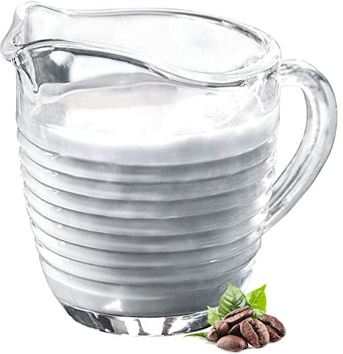 KADAX Milchkännchen aus Glas, Milchkanne mit Griff, Sahnekanne, Krug, Sauciere, kleine Glaskanne für Milch, Sahne, Sauce, Kaffee, einfach zu reinigen, transparent (200 ml, Streifen)