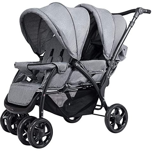 RELAX4LIFE Carrito Bebe con 2 Asientos y Cinturón de Seguridad de 5 Puntos, Carro Bebe con Respaldo y Reposapiés Ajustables, Silla de Paseo Gemelar para Niños 6-36 Meses (Negro)
