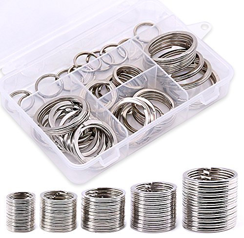 Swpeet Lot de 60 porte-clés plats en métal multi-usages pour clés de maison, de voiture, pendentifs – 20 mm, 25 mm, 30 mm, 35 mm, 38 mm