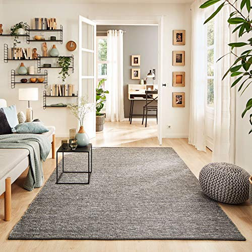 Steffensmeier Handwebteppich Walchsee | Wolle (Schurwolle), Anthrazit, handgewebt, Größe: 300x390 cm Wohnzimmer und Schlafzimmer
