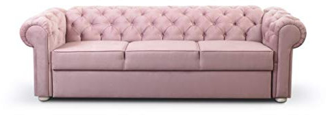 MEUBLES Canapé en lit Convertible Chesterfield 3 Places Relax Droit - en Tissu (Velours), Pieds en Bois - Salon & séjour - Avia (Rose)