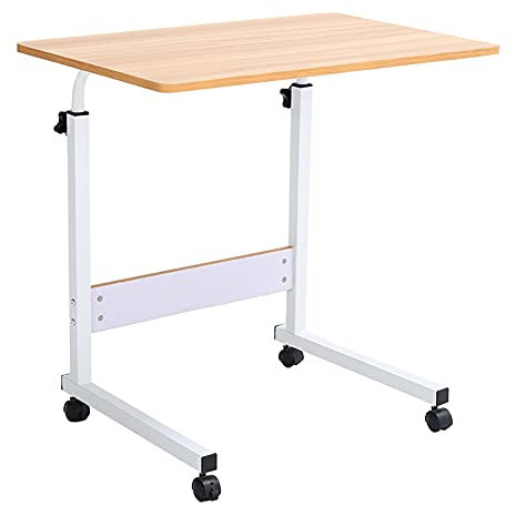 Warmiehomy Laptop Table Movable Study Writing Table on Wheels Height Adjustable Computer Standing Desk Portable Side End Table for Over Bed Sofa Reading Eating, 60 x 40cm x(72-94) cm, Oak
