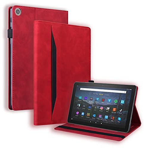 LMFULM® Case for Amazon Kindle Fire HD 8 2016/2017/ 2018 (8.0 Inch) PU Leather Case Protective Shell Smart Case with Sleep/Wake Stand Case Flip Cover Wallet Style Red