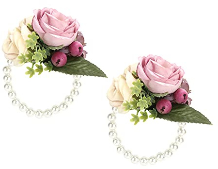 Zerodis Lot de 2 Demoiselle D'honneur Poignet Corsage Bracelet Bande Bracelet, Mariée Poignet Fleur, Bracelet Bracelet pour Femme Mariée Demoiselle D'honneur Mariage Bal(rose)