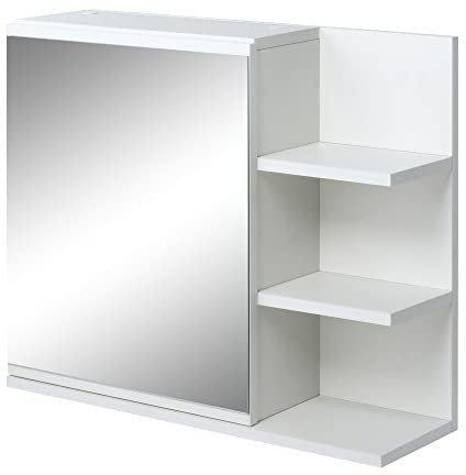 kleankin Armario de Baño con Espejo Armario con Espejo para Baño con 3 Estantes Abiertos y 1 Estante Interior Estilo Moderno 60x18x50 cm Blanco