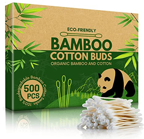 EcoWisper Bamboo Cotton Buds - 500 Eco Friendly Bamboo Earbuds Cotton Swabs - Plastic Free Baby Cotton Buds Biodegradable - Ear Buds for Makeup, Crafts, Cleaning, & Baby Hygiene, white