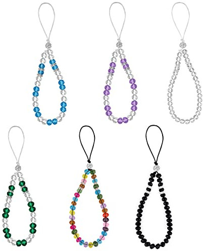 SAVITA 6 Piezas Colgante para Movil Abalorios, Colgante de Mano para Móvil Cordón para la Muñeca Adorno para Llavero de Teléfono Brillante para Mujeres y Niñas (Color Mezclado)