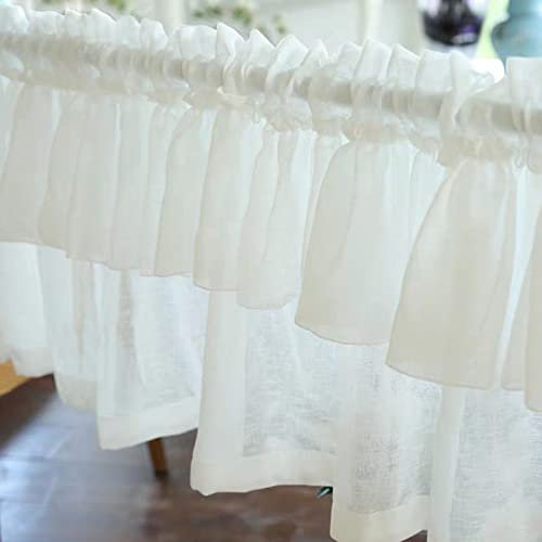 Spitze Scheibengardine, Transparenter Voile Kurzstore Gardine Durchstangenzug Baumwolle Fenstervorhang Landhausstil Unifarbige Bistrogardinen für Küche Badezimmer, 1 Stück-Weiß-300x60cm(118x24in)