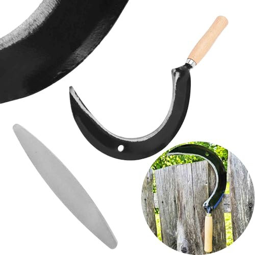 BAUSTER® Set Hochwertige Sichelsensen mit Wetzstein, Scharf Sickle, 35 cm Handsensen, kleine Sensen, Trimmer, Grasschneider, Holzgriff, Sichel Geschmiedet zum Mähen von Gras Gartenpflege
