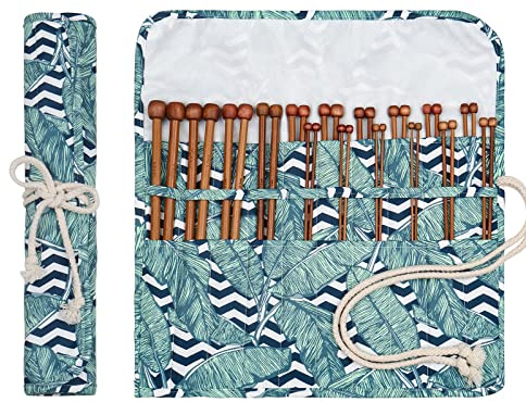 Aeelike 36 Stück Einspitzige Bambus Stricknadeln Set mit Rolltasche, 25 cm Karbonisierte Kurze Stricknadeln für Anfänger und Profis, 2,0-10 mm Leicht Handarbeit Stricknadel Set für Socken, Pullover