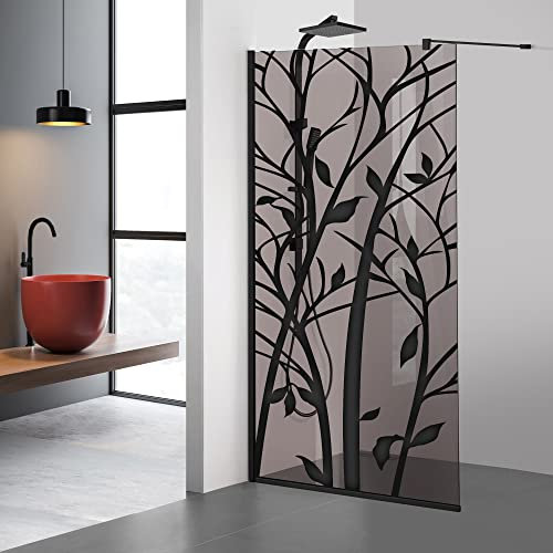 Aqua Roy Black Modèle Wood Black Paroi de douche à l'italienne en verre bronze 8 mm avec revêtement nano sablé 120 cm