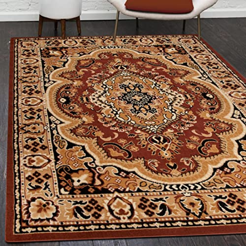Mazovia Teppich Wohnzimmer 100x200cm Braun Orientalisch Traditionell Weich | Teppich für Schlafzimmer Büro Esszimmer Pflegeleicht Tierfreundlich Allergikerfreundlich Fußbodenheizungsgeeignet Kurzflor