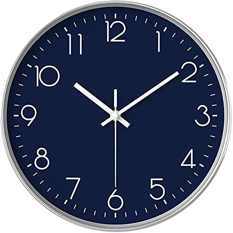 Taodyans Silent Wall Clock 12 Inch Kitchen Clock Quartz Battery Operated Round Modern Hanging Clock for Office Class Room Living Room Bedrooms (Navy blue)